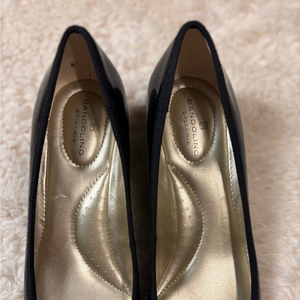 Bandolino Black Patent Wedge Pumps with Champagne Gold Detail - Picture 5 of 12
